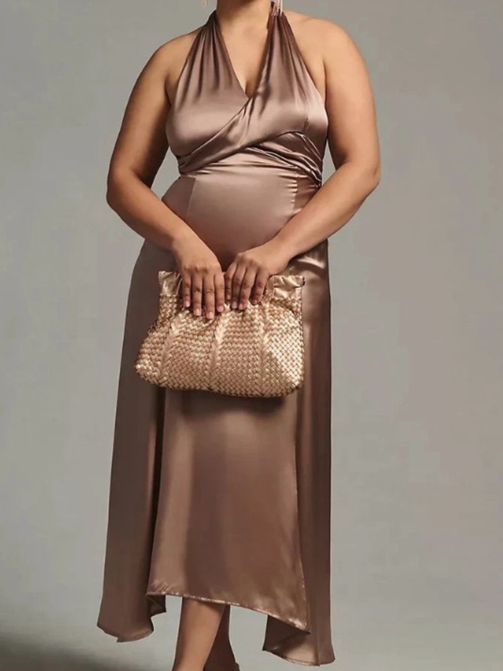 ANTHROPOLOGY silk Midi Dress in Taupe 8 new with tags - Picture 8 of 13